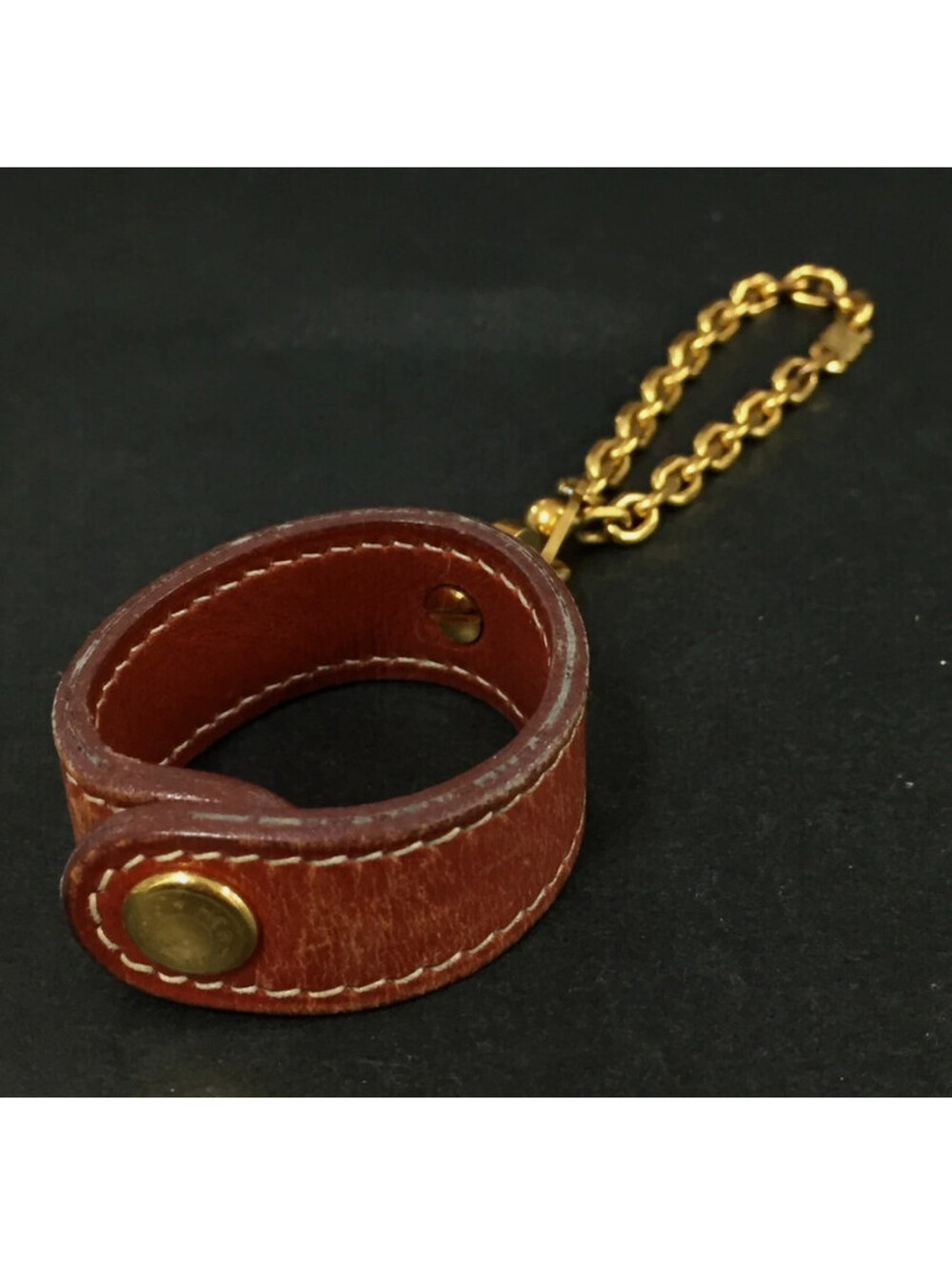 Vintage HERMES Authentic Glove Holder Charm Leather Brown Gold